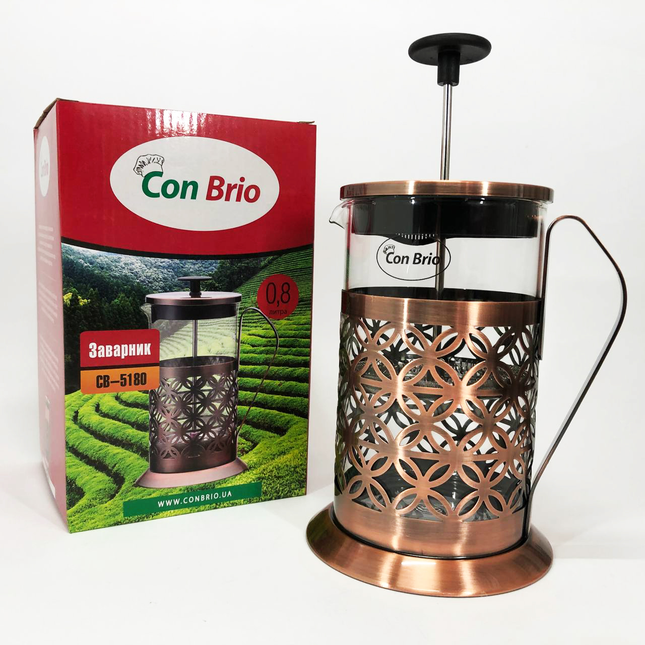 Френч-прес Заварник для чаю Con Brio CB-5180 800мл, Скляний чайник для чаю чайники Френч-прес Заварник для чаю Con Brio CB-5180 800мл, Скляний чайник для чаю чайники