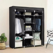 Шафа тканинна 3 секції складана з каркасом STORAGE WARDROBE 175 х 130 х 45 см. Колір: чорний. Зображення №5 Шафа тканинна 3 секції складана з каркасом STORAGE WARDROBE 175 х 130 х 45 см. Колір: чорний. Зображення №5