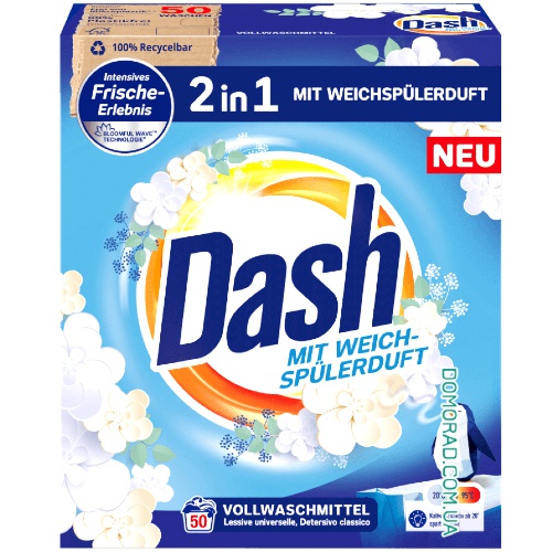 DASH 2в1 Сухий порошок + ополіскувач Pulver VOLL 50прань 3kg DASH 2в1 Сухий порошок + ополіскувач Pulver VOLL 50прань 3kg