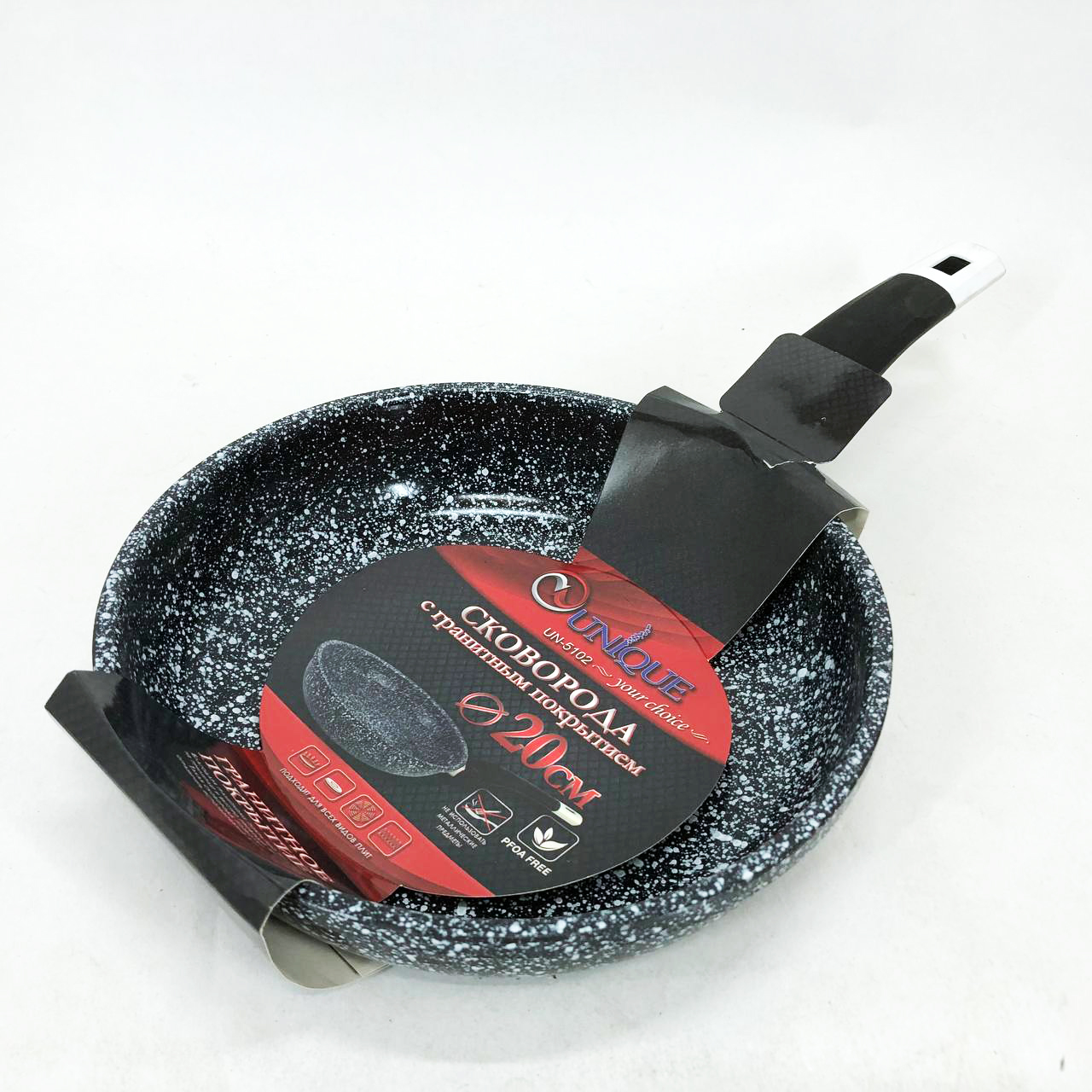 Сковорода UNIQUE UN-5102 20 см без кришки, світлий граніт. Антипригарна з бакелітовою ручкою Сковорода UNIQUE UN-5102 20 см без кришки, світлий граніт. Антипригарна з бакелітовою ручкою