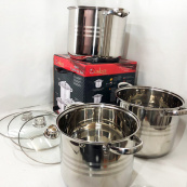 Набор больших кастрюль Unique UN-5041 из нержавеющей стали 5-ти слойным дном с крышками. Изображение №3