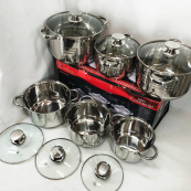 Набір каструль UNIQUE UN-5035 з нержавіючої сталі з товстим дном в 5 шарів з кришками, 12 предметів. Зображення №3