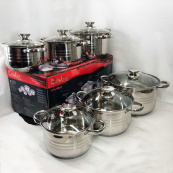 Набір каструль UNIQUE UN-5035 з нержавіючої сталі з товстим дном в 5 шарів з кришками, 12 предметів. Зображення №9