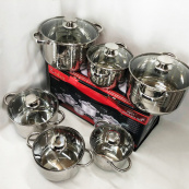 Набір каструль UNIQUE UN-5035 з нержавіючої сталі з товстим дном в 5 шарів з кришками, 12 предметів. Зображення №14