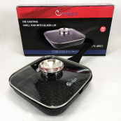 Сковорода-гриль Unique UN-4011 с крышкой 24 см, Сковорода для приготовления на плите с толстым дном. Изображение №3