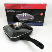 Сковорода-гриль Unique UN-4011 с крышкой 24 см, Сковорода для приготовления на плите с толстым дном. Изображение №4