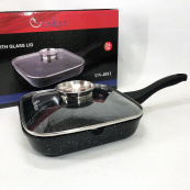 Сковорода-гриль Unique UN-4011 с крышкой 24 см, Сковорода для приготовления на плите с толстым дном. Изображение №9