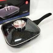 Сковорода-гриль Unique UN-4011 с крышкой 24 см, Сковорода для приготовления на плите с толстым дном. Изображение №10