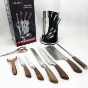 Набір кухонних ножів UNIQUE UN-1833 з дерев'яними ручками та підставкою. Зображення №4 Набір кухонних ножів UNIQUE UN-1833 з дерев'яними ручками та підставкою. Зображення №4