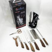 Набір кухонних ножів UNIQUE UN-1833 з дерев'яними ручками та підставкою. Зображення №5 Набір кухонних ножів UNIQUE UN-1833 з дерев'яними ручками та підставкою. Зображення №5