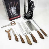 Набір кухонних ножів UNIQUE UN-1833 з дерев'яними ручками та підставкою. Зображення №6 Набір кухонних ножів UNIQUE UN-1833 з дерев'яними ручками та підставкою. Зображення №6