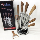 Набір кухонних ножів UNIQUE UN-1833 з дерев'яними ручками та підставкою. Зображення №9 Набір кухонних ножів UNIQUE UN-1833 з дерев'яними ручками та підставкою. Зображення №9