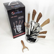 Набір кухонних ножів UNIQUE UN-1833 з дерев'яними ручками та підставкою. Зображення №10 Набір кухонних ножів UNIQUE UN-1833 з дерев'яними ручками та підставкою. Зображення №10