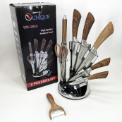 Набір кухонних ножів UNIQUE UN-1833 з дерев'яними ручками та підставкою. Зображення №12 Набір кухонних ножів UNIQUE UN-1833 з дерев'яними ручками та підставкою. Зображення №12