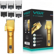 Аккумуляторная машинка для стрижки волос VGR V-280 с дисплеем и насадками качественная. Цвет: золотой. Изображение №3