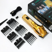 Аккумуляторная машинка для стрижки волос VGR V-280 с дисплеем и насадками качественная. Цвет: золотой. Изображение №4