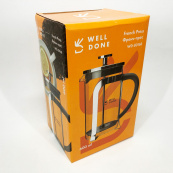 Френч-пресс Well Done WD-8016B с ручкой soft-touch 600 мл, Френч пресс стеклянный на кухню. Изображение №3