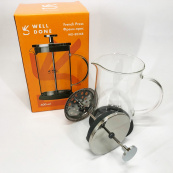 Френч-пресс Well Done WD-8036B из термостойкого стекла 600 мл, Чайник для заваривания трав прозрачный. Изображение №2