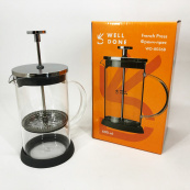 Френч-пресс Well Done WD-8036B из термостойкого стекла 600 мл, Чайник для заваривания трав прозрачный. Изображение №4