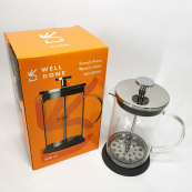Френч-пресс Well Done WD-8036B из термостойкого стекла 600 мл, Чайник для заваривания трав прозрачный. Изображение №8
