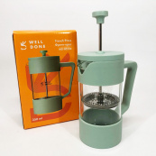 Френч-прес Well Done WD-8053A м'ятний 350 мл, Чайник самовар скляний, Чайники для заварки. Зображення №3