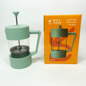 Френч-прес Well Done WD-8056A 600 мл м'ятний, Стильний скляний чайник для заварювання, Френч для чаю. Зображення №2