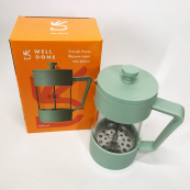 Френч-прес Well Done WD-8056A 600 мл м'ятний, Стильний скляний чайник для заварювання, Френч для чаю. Зображення №3