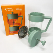 Френч-прес Well Done WD-8056A 600 мл м'ятний, Стильний скляний чайник для заварювання, Френч для чаю. Зображення №4