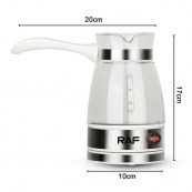 Електрична турка для кави RAF R.125 Кавоварка зі скляною чашею 500мл 600 Вт. Колір: білий. Зображення №12 Електрична турка для кави RAF R.125 Кавоварка зі скляною чашею 500мл 600 Вт. Колір: білий. Зображення №12