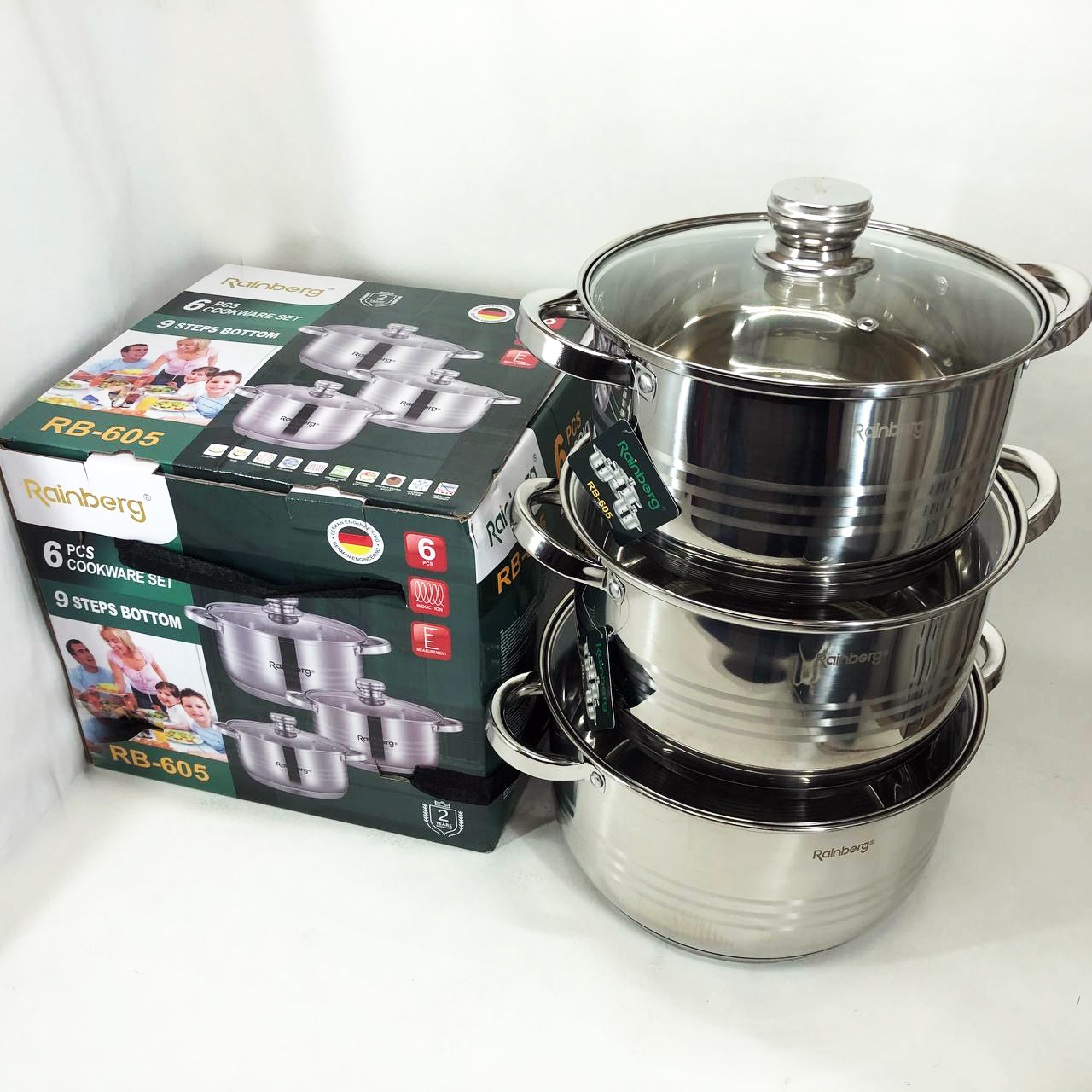 Набір каструль Rainberg RB-605 капсульне 9-ти шарове дно Набір каструль Rainberg RB-605 капсульне 9-ти шарове дно