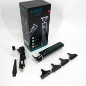 Профессиональная аккумуляторная машинка для стрижки VGR V-009 триммер для бороды и усов. Цвет: зеленый. Изображение №4