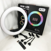 Кільцева LED лампа RGB MJ45 Ring 45 см комплектація адаптер із вбудованим кабелем, тримачі для телефону, пульт. Зображення №2