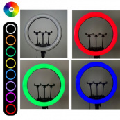 Кільцева LED лампа RGB MJ45 Ring 45 см комплектація адаптер із вбудованим кабелем, тримачі для телефону, пульт. Зображення №4