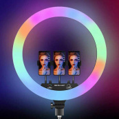 Кільцева LED лампа RGB MJ45 Ring 45 см комплектація адаптер із вбудованим кабелем, тримачі для телефону, пульт. Зображення №5