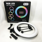 Кільцева LED лампа RGB MJ45 Ring 45 см комплектація адаптер із вбудованим кабелем, тримачі для телефону, пульт. Зображення №9