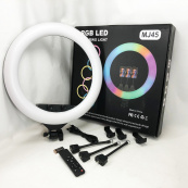 Кільцева LED лампа RGB MJ45 Ring 45 см комплектація адаптер із вбудованим кабелем, тримачі для телефону, пульт. Зображення №12