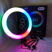 Кільцева LED лампа RGB MJ45 Ring 45 см комплектація адаптер із вбудованим кабелем, тримачі для телефону, пульт. Зображення №14