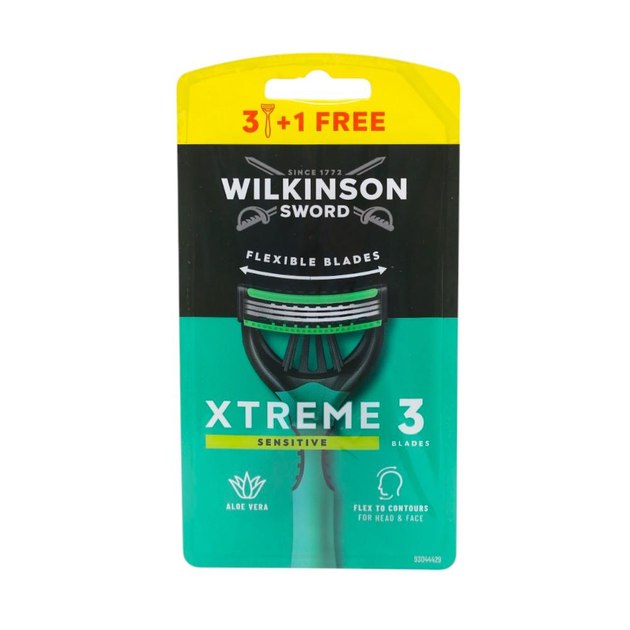 Одноразові бритви для гоління чоловічі Wilkinson Xtreme Sensitive 3 леза 3+1 шт Одноразові бритви для гоління чоловічі Wilkinson Xtreme Sensitive 3 леза 3+1 шт