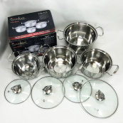 Набір каструль Unique UN-5072 8 предметів нержавіюча сталь скляні кришки, Набір посуду для плит. Зображення №2