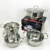 Набір каструль Unique UN-5072 8 предметів нержавіюча сталь скляні кришки, Набір посуду для плит. Зображення №3