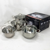 Набір каструль Unique UN-5072 8 предметів нержавіюча сталь скляні кришки, Набір посуду для плит. Зображення №4