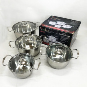 Набір каструль Unique UN-5072 8 предметів нержавіюча сталь скляні кришки, Набір посуду для плит. Зображення №5