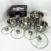 Набір каструль Unique UN-5072 8 предметів нержавіюча сталь скляні кришки, Набір посуду для плит. Зображення №8