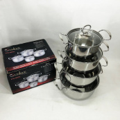 Набір каструль Unique UN-5072 8 предметів нержавіюча сталь скляні кришки, Набір посуду для плит. Зображення №12