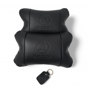 Набір авто подушок Skoda з натуральної шкіри + брелок, Автоподушка на підголовник. Зображення №5