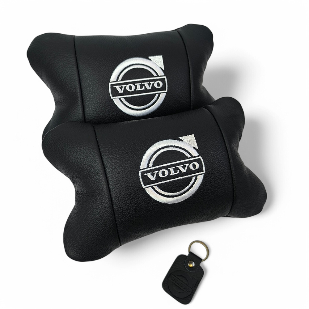 Набір шкіряних подушок Volvo + брелок у подарунок, Автоподушки Volvo з вишивкою Набір шкіряних подушок Volvo + брелок у подарунок, Автоподушки Volvo з вишивкою