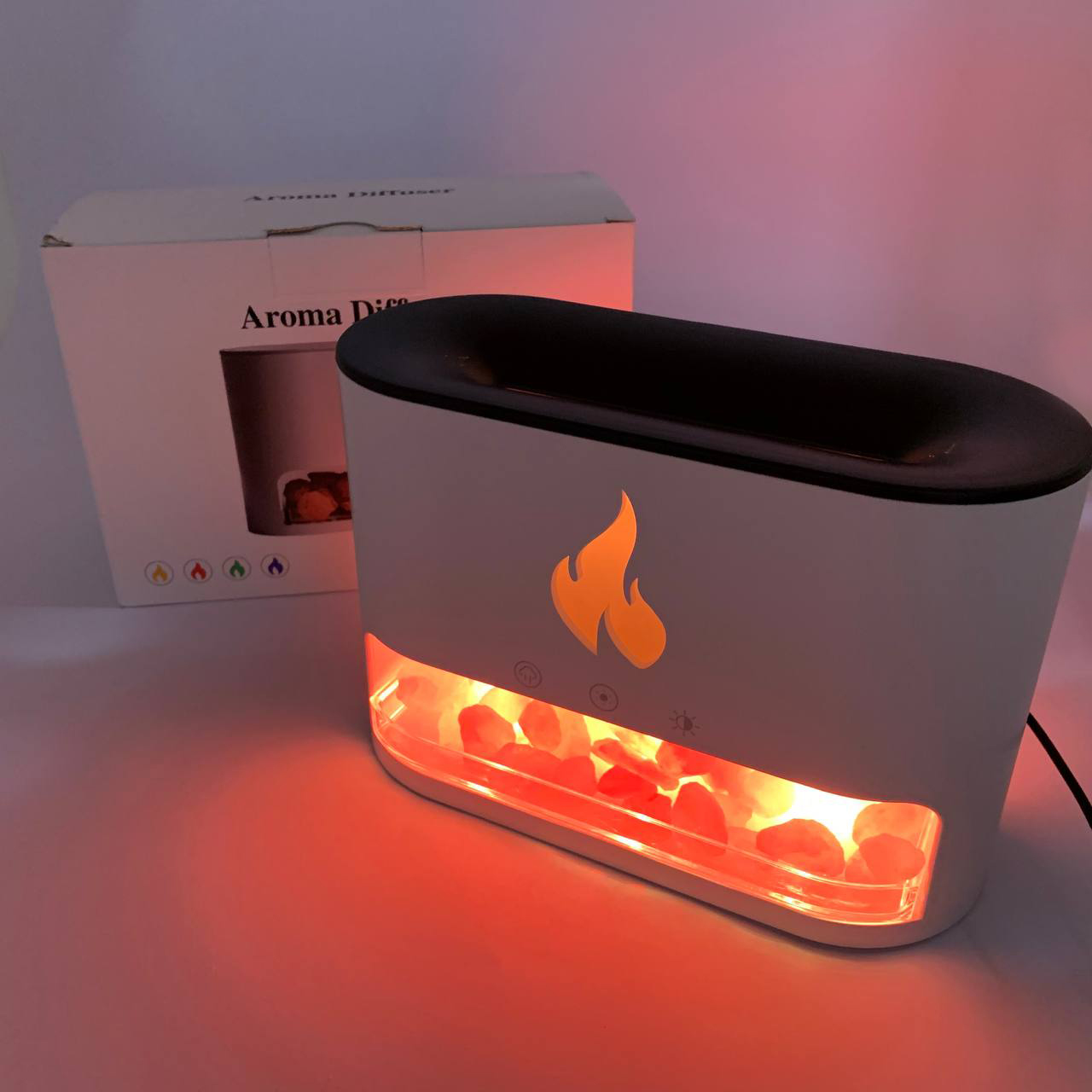 Лампа зволожувач повітря Docsal Flame 3 в 1 з соляним камінням, Портативний зволожувач лампа біла Лампа зволожувач повітря Docsal Flame 3 в 1 з соляним камінням, Портативний зволожувач лампа біла