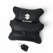 Набір шкіряних подушок Suzuki з вишивкою логотипу + брелок у подарунок для авто. Зображення №4