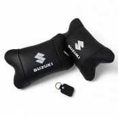 Набір шкіряних подушок Suzuki з вишивкою логотипу + брелок у подарунок для авто. Зображення №6