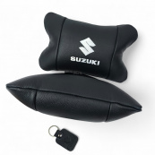 Набір шкіряних подушок Suzuki з вишивкою логотипу + брелок у подарунок для авто. Зображення №7